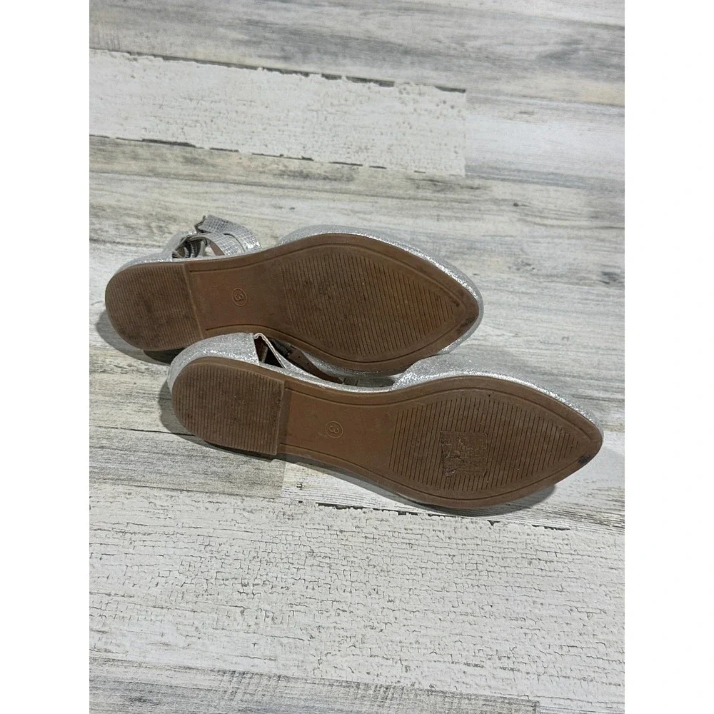 Nerteo Glitter Flats Girls Size 3 Silver Ankle Strap Princesscore EUC